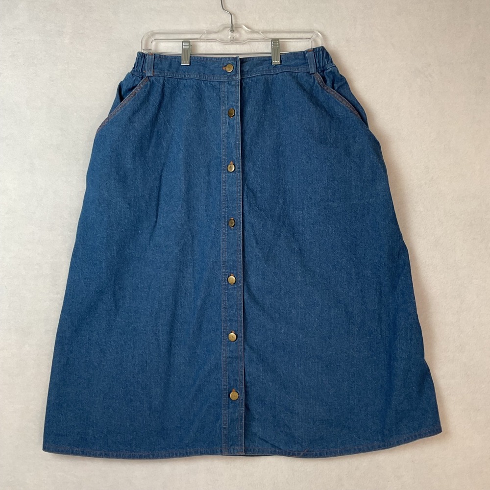 Vintage Napa Valley Denim Midi Skirt Blue Button Front Cotton Pockets 18W